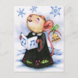 Briefkaart met kerst Caroling Mouse Cute Holiday