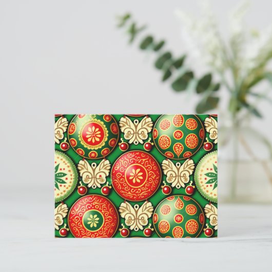 Briefkaart met kerst ornament illustratie (Staand voorkant)