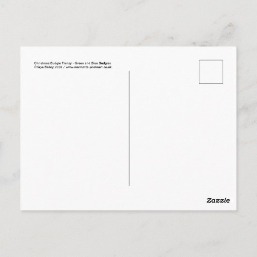 Briefkaart met kerstboedgie Frenzy (Achterkant)