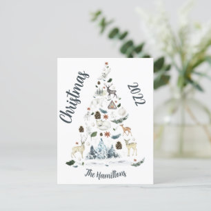 Briefkaart met kerstbomen voor bosdieren