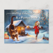 Briefkaart met kerstmis in Cute Winter Cat (Voorkant)