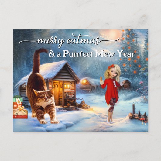 Briefkaart met kerstmis in Cute Winter Cat (Voorkant)
