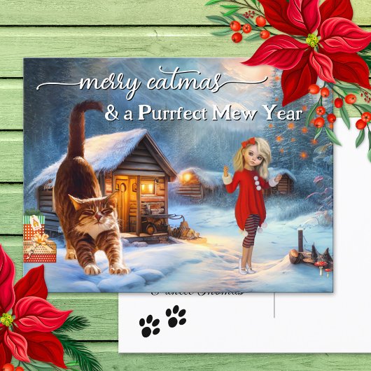 Briefkaart met kerstmis in Cute Winter Cat