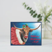Briefkaart met Kerstmis Longhorn-Koe (Staand voorkant)