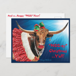 Briefkaart met Kerstmis Longhorn-Koe