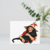  Briefkaart met kleine heks en katten (Staand voorkant)