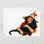  Briefkaart met kleine heks en katten (Voorkant / Achterkant)