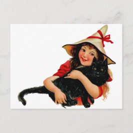 Briefkaart met kleine heks en katten