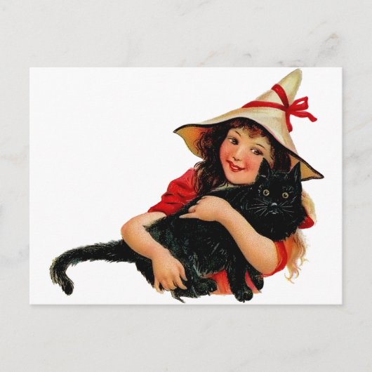  Briefkaart met kleine heks en katten (Voorkant)