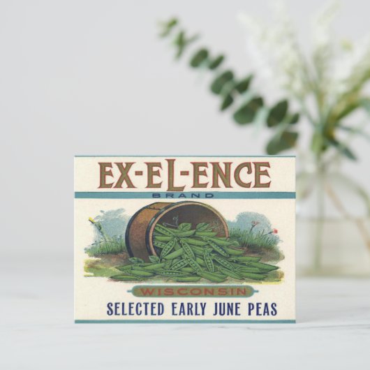 Briefkaart met  kratelafdruk met erwten (Staand voorkant)