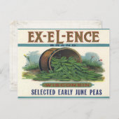 Briefkaart met  kratelafdruk met erwten (Voorkant / Achterkant)