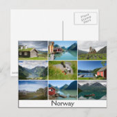 Briefkaart met landschappen en tekst: "Noorwegen" (Voorkant / Achterkant)