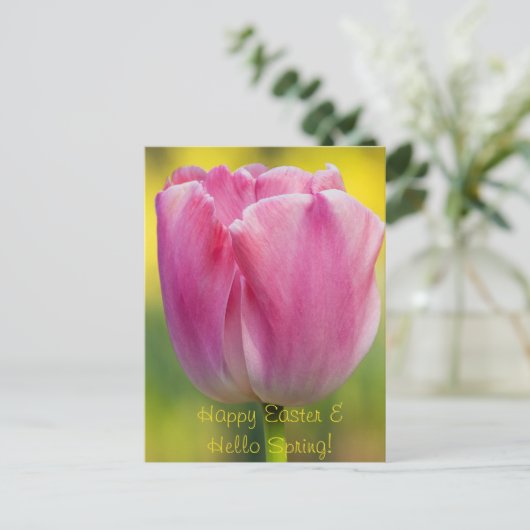 Briefkaart met lentroze tulp (Staand voorkant)