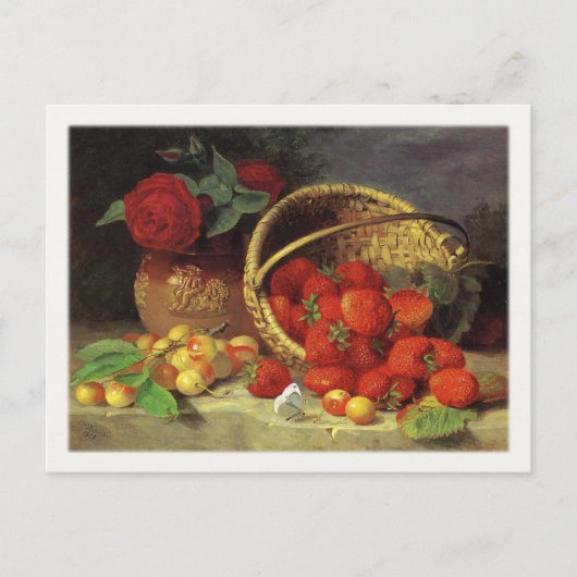 Briefkaart met mandje aardbeien (Voorkant)