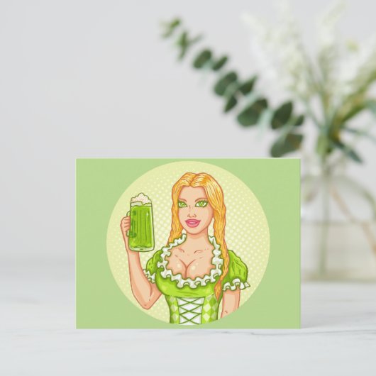  briefkaart met meisje en bier (Staand voorkant)