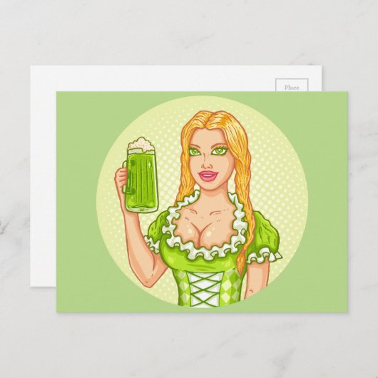 briefkaart met meisje en bier (Voorkant / Achterkant)