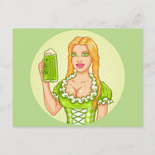  briefkaart met meisje en bier