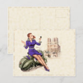 Briefkaart met  meisje op haar motorfiets (Voorkant / Achterkant)