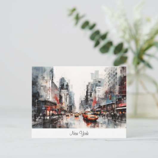 Briefkaart met New York City, beschilderd landscha (Staand voorkant)