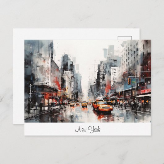 Briefkaart met New York City, beschilderd landscha (Voorkant / Achterkant)