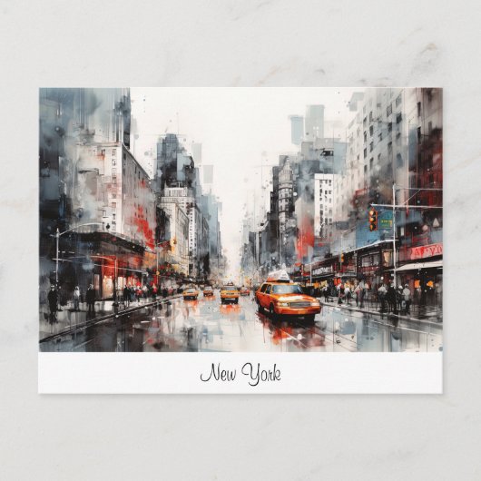 Briefkaart met New York City, beschilderd landscha (Voorkant)