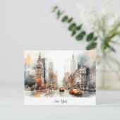 Briefkaart met New York City, beschilderd landscha (Staand voorkant)