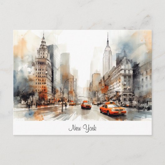 Briefkaart met New York City, beschilderd landscha (Voorkant)
