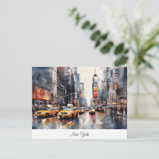 Briefkaart met New York City, beschilderd landscha (Staand voorkant)