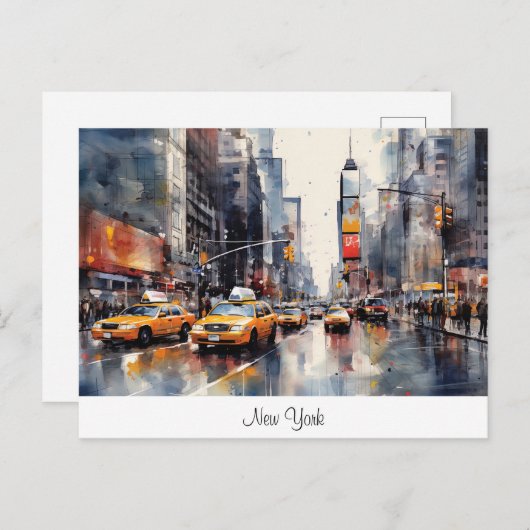 Briefkaart met New York City, beschilderd landscha (Voorkant / Achterkant)