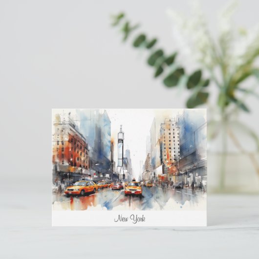 Briefkaart met New York City, beschilderd landscha (Staand voorkant)