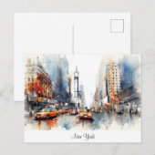 Briefkaart met New York City, beschilderd landscha (Voorkant / Achterkant)