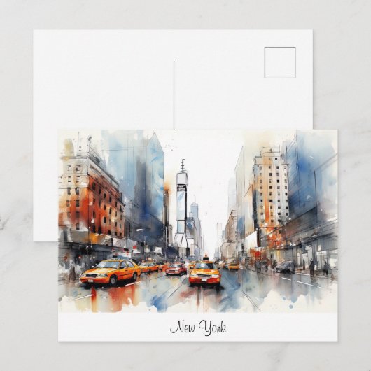 Briefkaart met New York City, beschilderd landscha (Voorkant / Achterkant)
