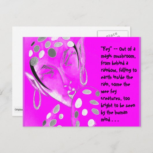 Briefkaart met originele kunst — Fuchsia Fairy/Elf (Voorkant / Achterkant)