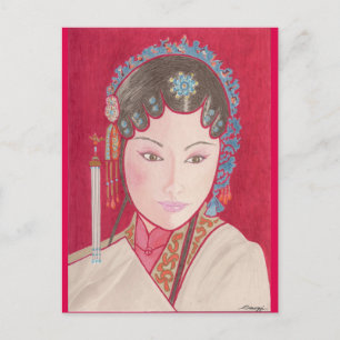 Briefkaart met originele kunst van de Chinese dans