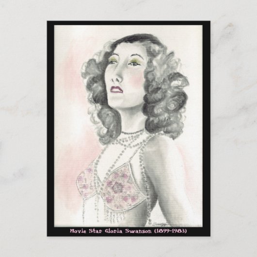 Briefkaart met originele kunst van Gloria Swanson (Voorkant)