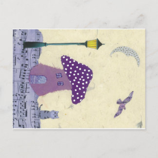 Briefkaart met paddenstoel, Lamp Post, Kat
