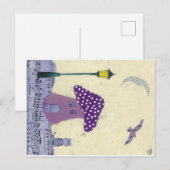 Briefkaart met paddenstoel, Lamp Post, Kat (Voorkant / Achterkant)