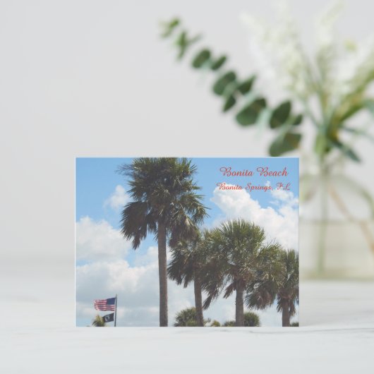 Briefkaart met palmbomen op het strand (Staand voorkant)