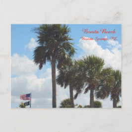 Briefkaart met palmbomen op het strand