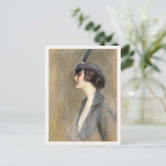 Briefkaart met Paul Cesar Helleu schilderen (Staand voorkant)