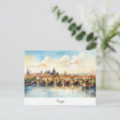 Briefkaart met Praag, beschilderd landschap. (Staand voorkant)