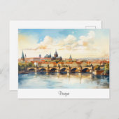 Briefkaart met Praag, beschilderd landschap. (Voorkant / Achterkant)