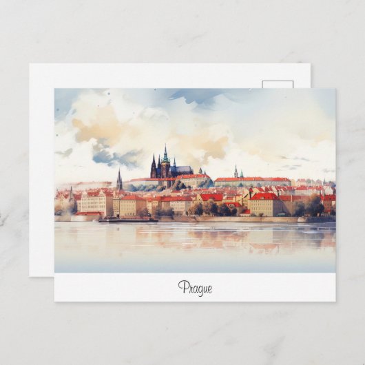Briefkaart met Praag, beschilderd landschap. (Voorkant / Achterkant)