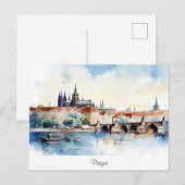 Briefkaart met Praag, beschilderd landschap. (Voorkant / Achterkant)
