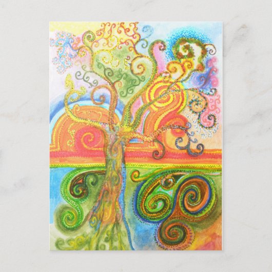 Briefkaart met Psychedelic Colorful Tree-ontwerp (Voorkant)