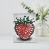 Briefkaart met ripe aardbei (Staand voorkant)