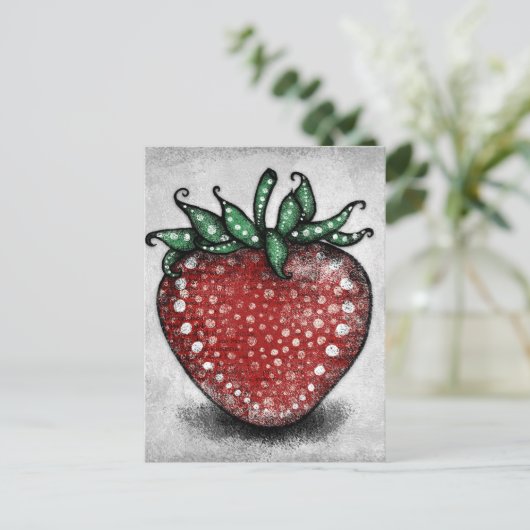 Briefkaart met ripe aardbei (Staand voorkant)