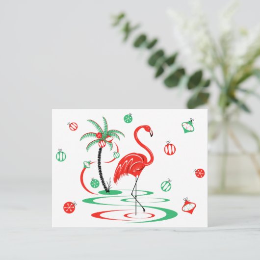 Briefkaart met rode kerst Flamingo Baubles (Staand voorkant)
