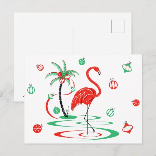 Briefkaart met rode kerst Flamingo Baubles (Voorkant / Achterkant)