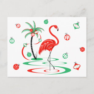 Briefkaart met rode kerst Flamingo Baubles